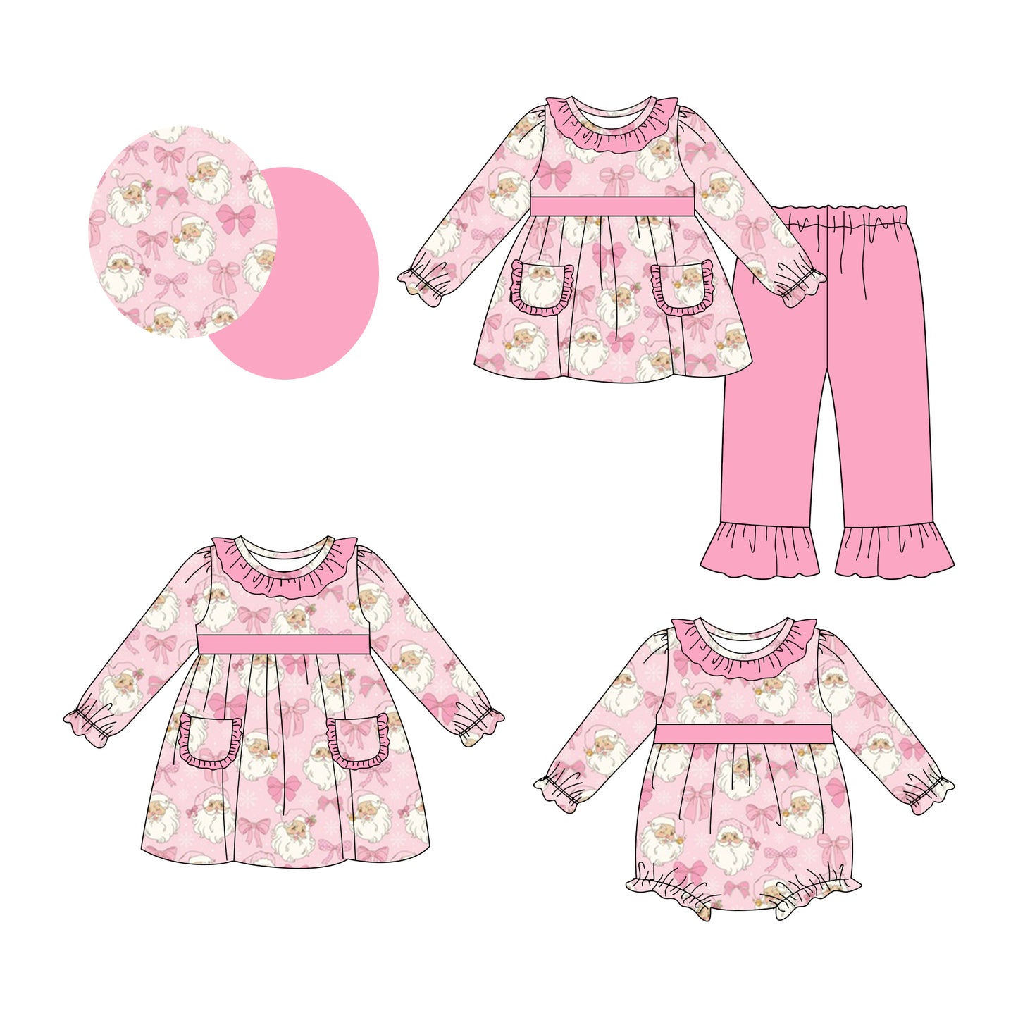 25.8.2 custom each style moq 5eta 4-6week Sibling Sisters Christmas bow pink baby girl long sleeve pants sets and dress and rompers match family design