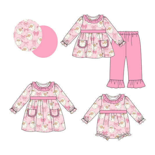 25.8.2 custom each style moq 5eta 4-6week Sibling Sisters Christmas bow pink baby girl long sleeve pants sets and dress and rompers match family design