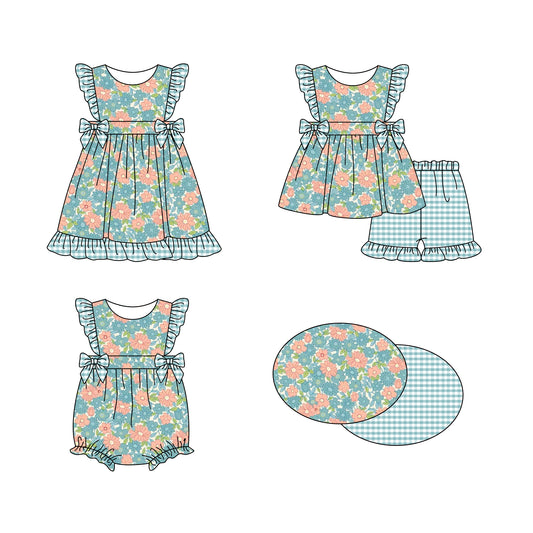 11.18 custom each style moq 5eta 4-6week Sibling Sister floral baby girl short sleeve shorts sets and dress and rompers match family design
