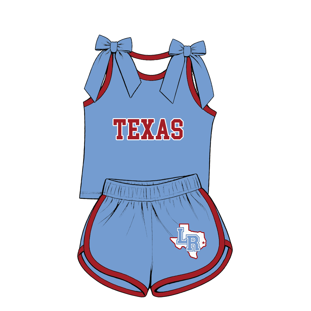 custom moq 5 mix size MSD071107 Baby Girls Bow Sleeveless Tank Top Shorts Team Outfit