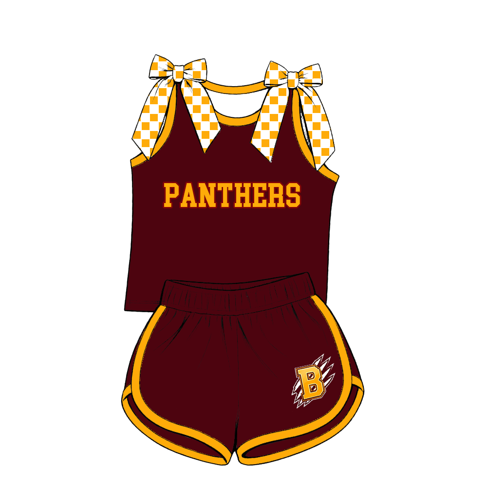 custom moq 5 mix size MSD070707 Baby Girls Checked Bow Sleeveless Tank Top Checked Elastic Waist Shorts Set