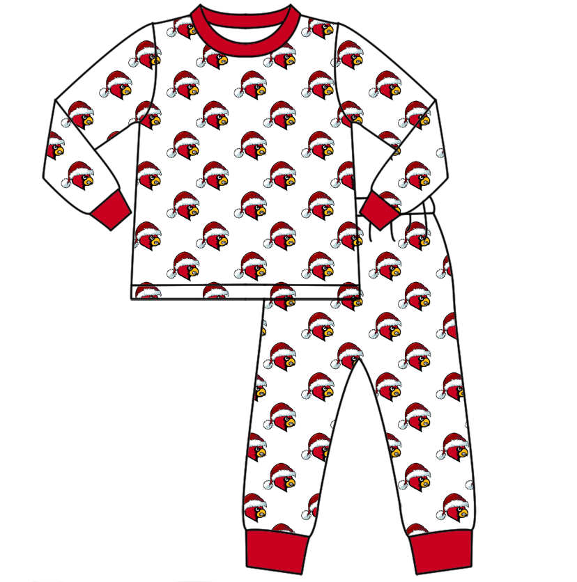 Custom moq 5 tat about 6-8 weeks Christmas hat bird red team long sleeve  boys Pajama Set