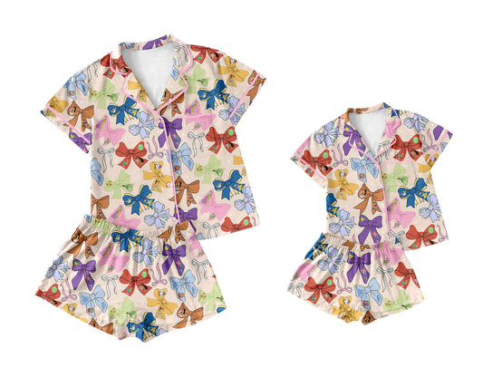 2.22 custom each style moq 5eta 4-6week Sibling Sister bow short sleeve shorts sets and adult sets match design