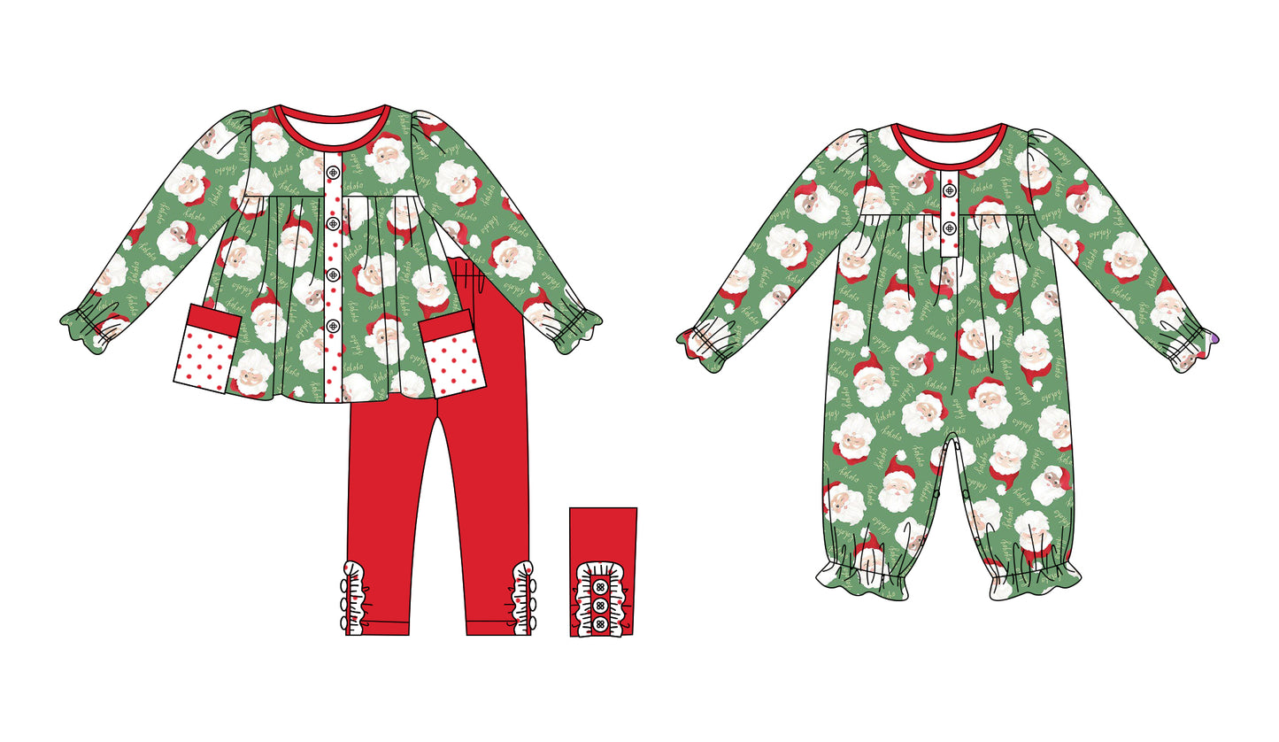 25.7.8 custom each style moq 5eta 4-6week Sibling Sister Christmas green baby girl long sleeve pants sets and rompers match family design