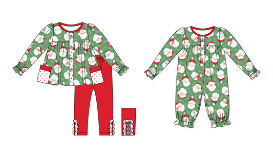 25.7.8 custom each style moq 5eta 4-6week Sibling Sister Christmas green baby girl long sleeve pants sets and rompers match family design
