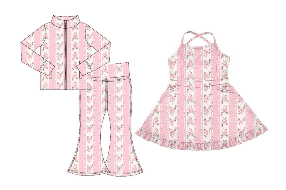 25.7.25 custom each style moq 5eta 4-6week Sibling Sisters floral pink baby girl long sleeve pants sets and dress match family design