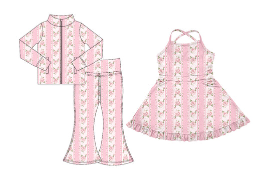25.7.25 custom each style moq 5eta 4-6week Sibling Sisters floral pink baby girl long sleeve pants sets and dress match family design