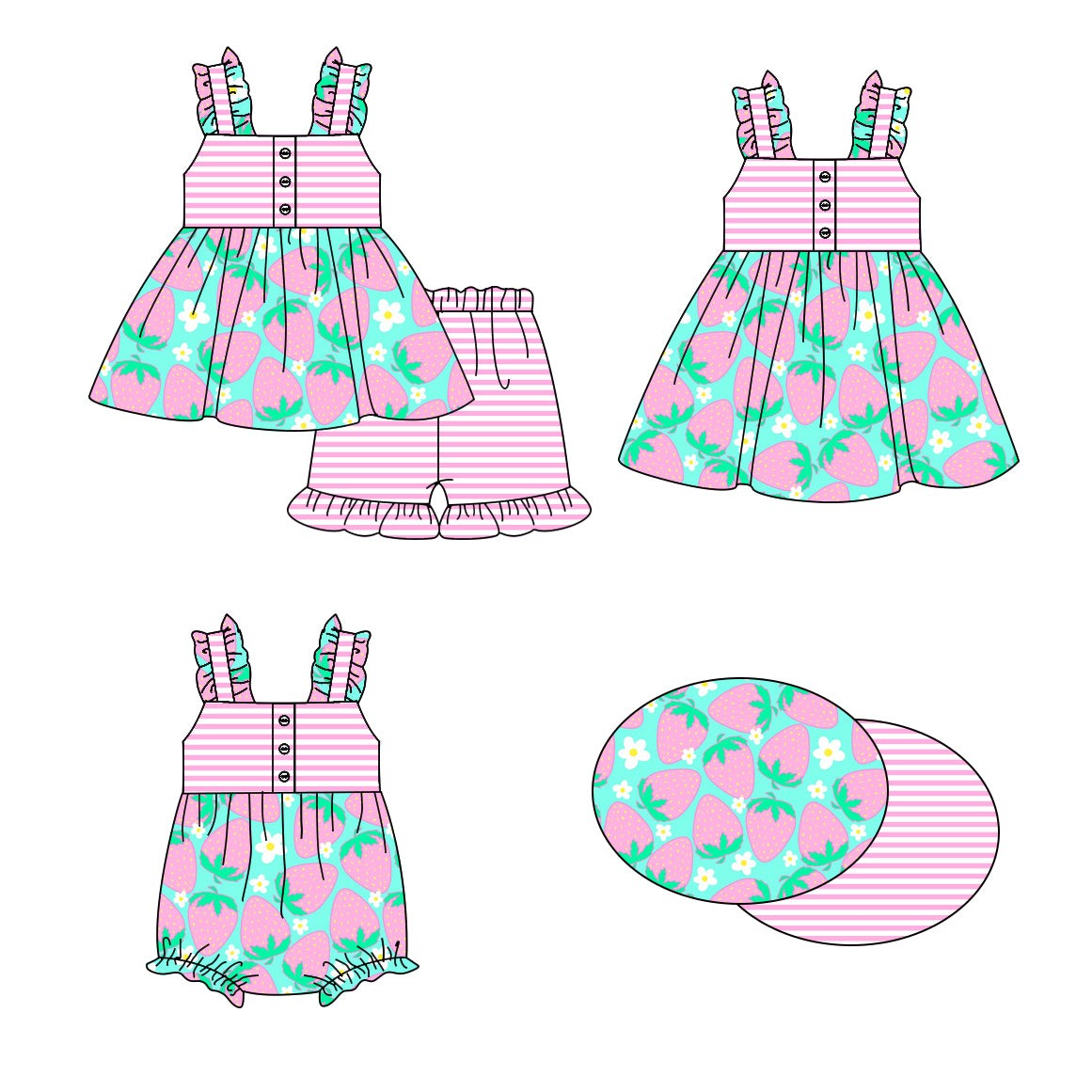 1.16 custom each style moq 5eta 4-6week Sibling Sisters strawberry baby girl short sleeve shorts sets and dress and rompers match family design