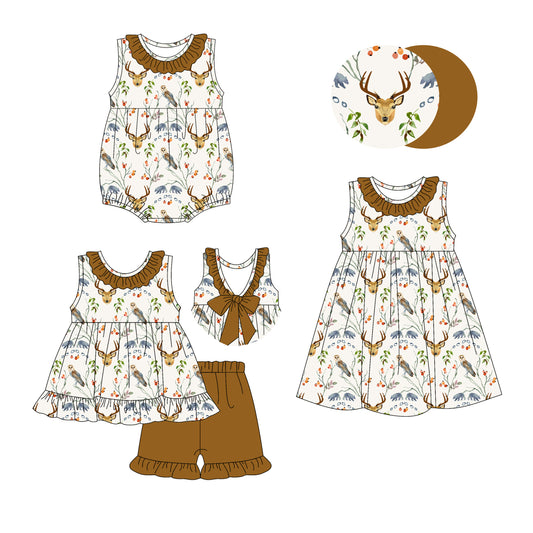 3.11 custom each style moq 5eta 4-6week Sibling Sisters floral baby girl short sleeve shorts sets and dress and rompers match family design