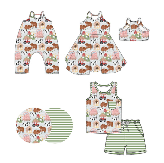 3.19 custom each style moq 5eta 4-6week Sibling Sisters animal farm baby girl short sleeve shorts sets and dress and rompers match family design