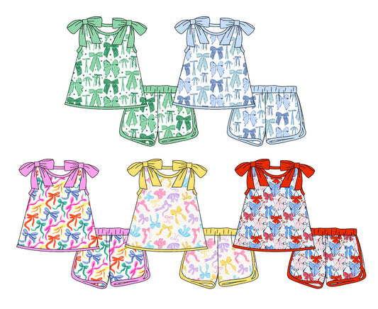 25.11.6 custom each style moq 5 eta 6-8week Sibling Sisters baby girl clothes short sleeve shorts sets 5 match family design