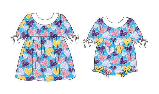 25.10.4 custom each style moq 8 eta 6-8week Sibling Sisters love baby girl long sleeve dress and rompers match family design