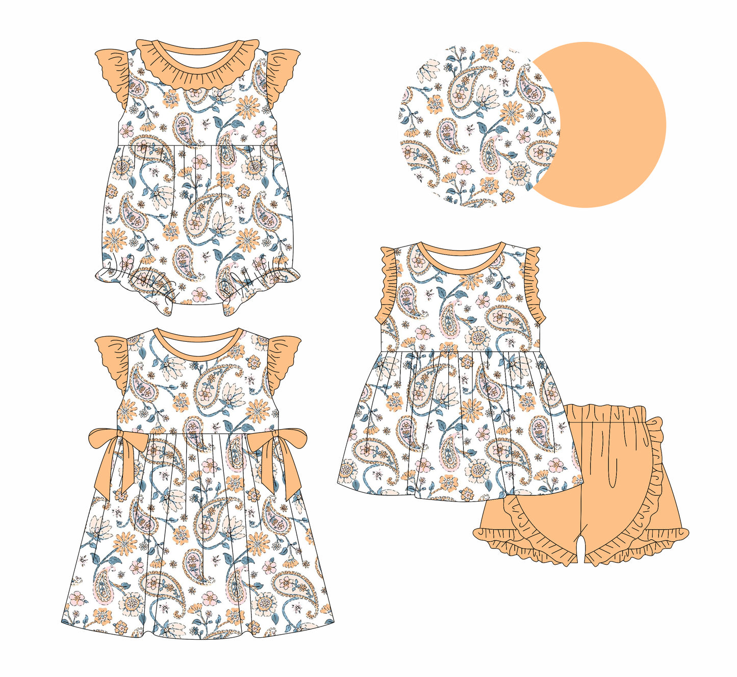 3.24 custom each style moq 5eta 4-6week Sibling Sisters floral baby girl short sleeve shorts sets and dress and rompers match family design