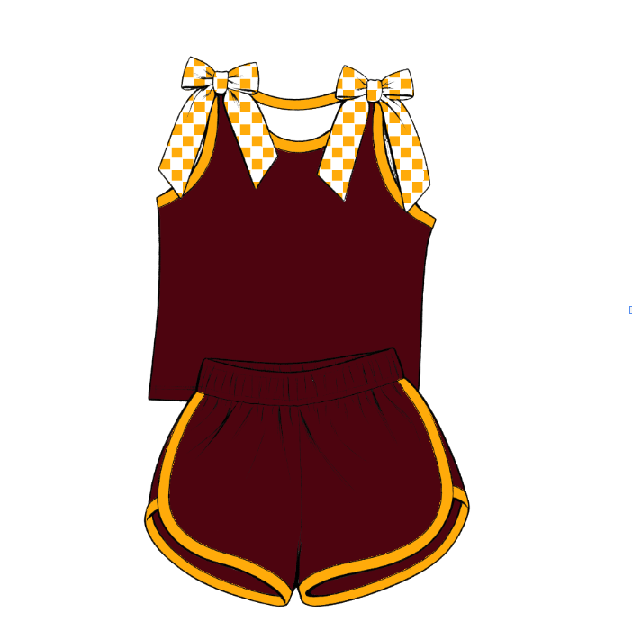custom moq 5 mix size Baby Girls Checked Bow Sleeveless Top Shorts Summer Outfit Sets