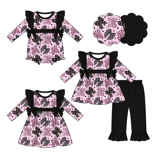 25.6.18 custom each style moq 5eta 4-6week Sibling Sisters bow baby girl long sleeve pants sets and dress and rompers match family design