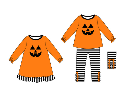 25.6.5 custom each style moq 5eta 4-6week Sibling Sisters smiley orange baby girl long sleeve pants sets and dress match family design