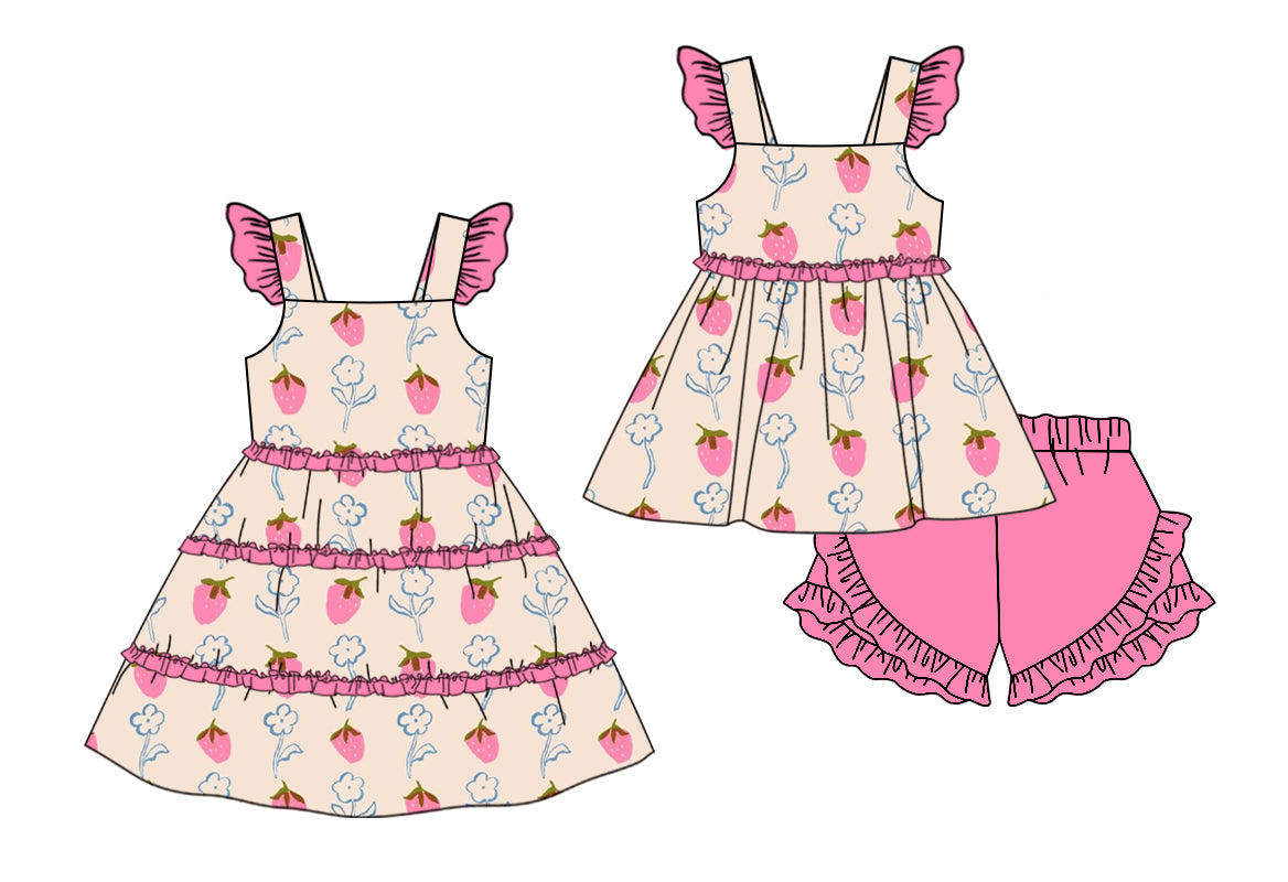 11.13 custom each style moq 5eta 4-6week Sibling Sister floral pink baby girl short sleeve shorts sets and dresses match design