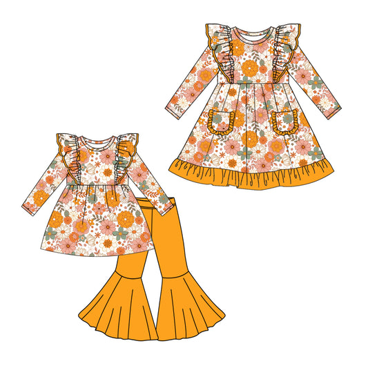 25.5.12 custom each style moq 5eta 4-6week Sibling Sisters floral baby girl long sleeve pants sets and dress match family design