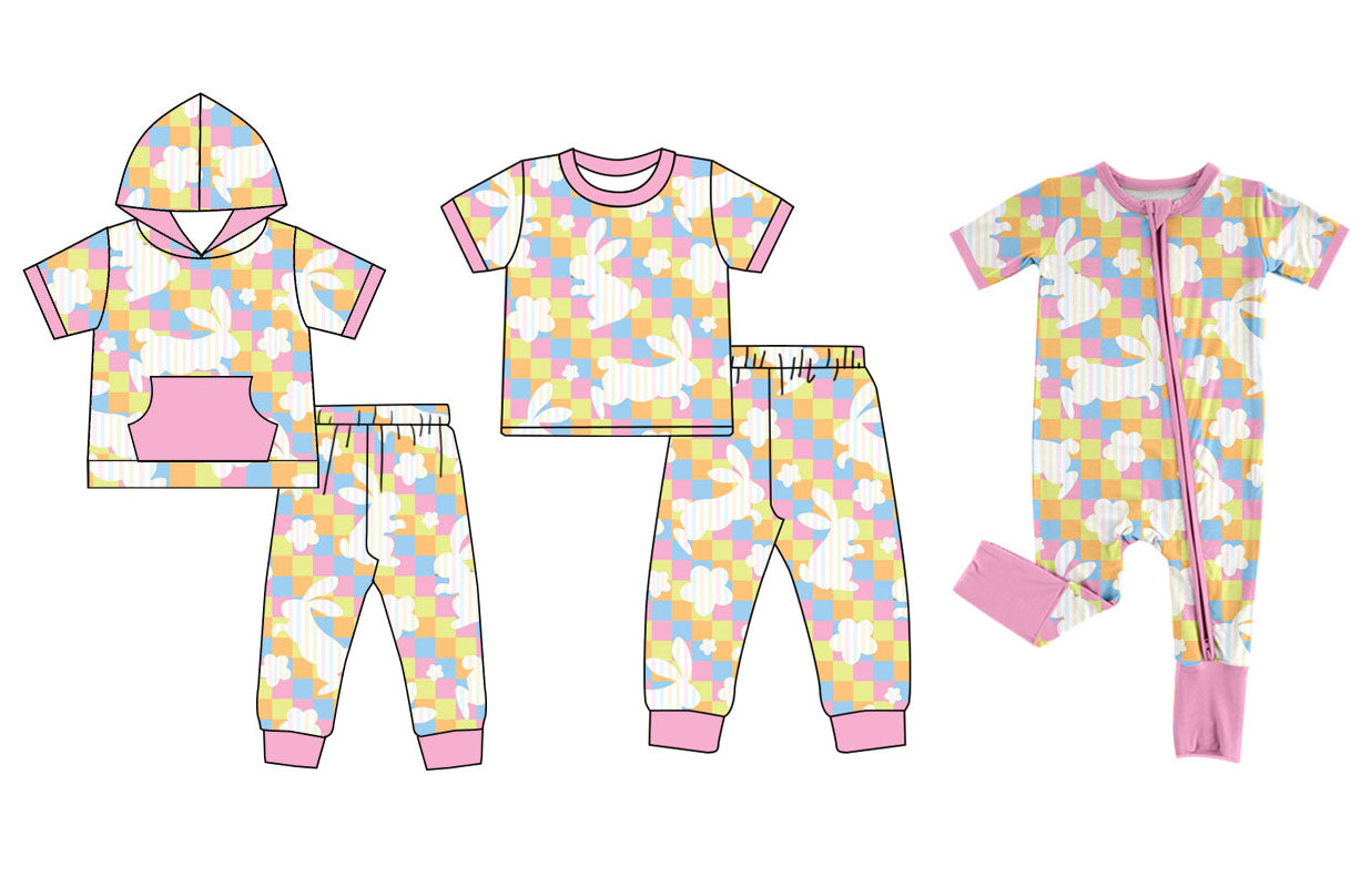 25.10.1 custom each style moq 8 eta 6-8week Sibling Sisters bunny baby girl short sleeve pants sets 2 and rompers match family design