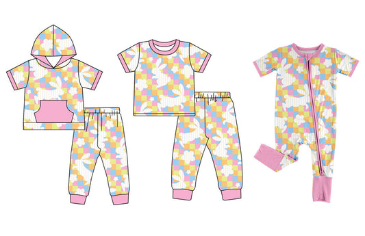 25.10.1 custom each style moq 8 eta 6-8week Sibling Sisters bunny baby girl short sleeve pants sets 2 and rompers match family design