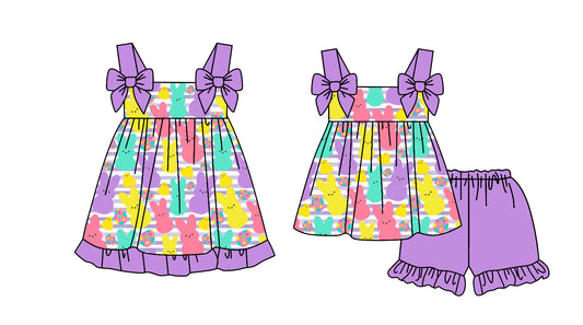 25.12.30 custom each style moq 5 eta 6-8week Sibling Sister bunny floral baby short sleeve shorts sets and dress match design