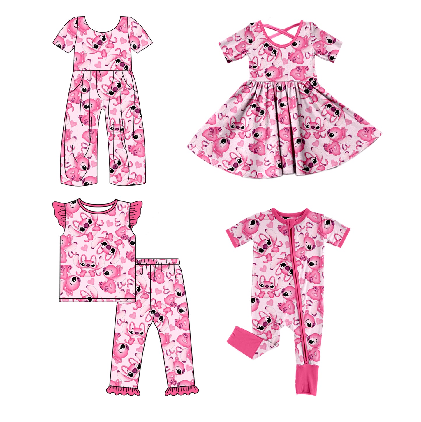11.6 custom each style moq 5eta 4-6week Sibling Sister stitch pink baby girl sets and jumpsuit and boy rompers and dress match family design