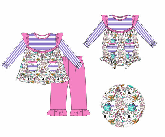 25.6.27 custom each style moq 5eta 4-6week Sibling Sisters Christmas bow baby girl long sleeve pants sets and rompers match family design
