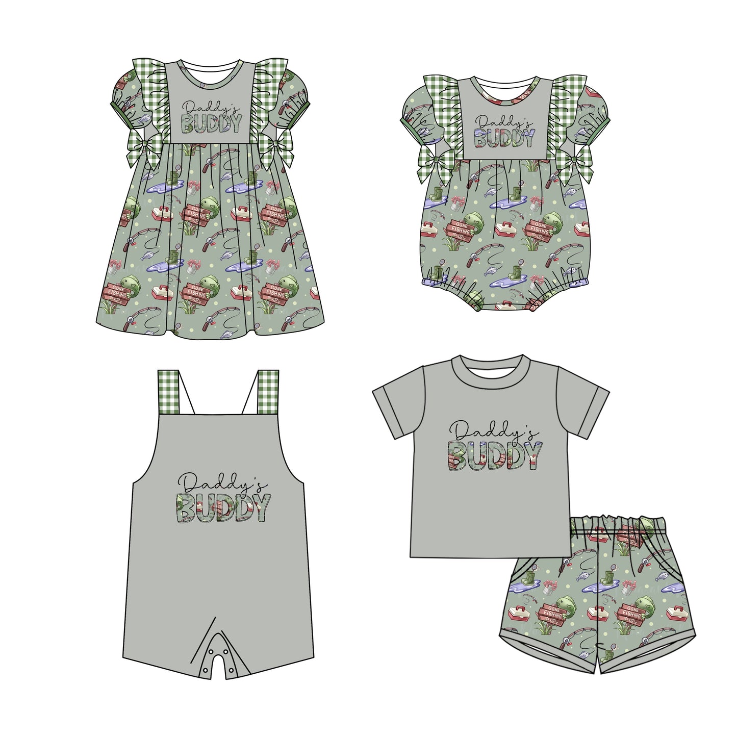 11.21 custom each style moq 5eta 4-6week Sibling Sister DADDY BUDDY baby boy short sleeve shorts sets and girls romper and boy romper and dress match design