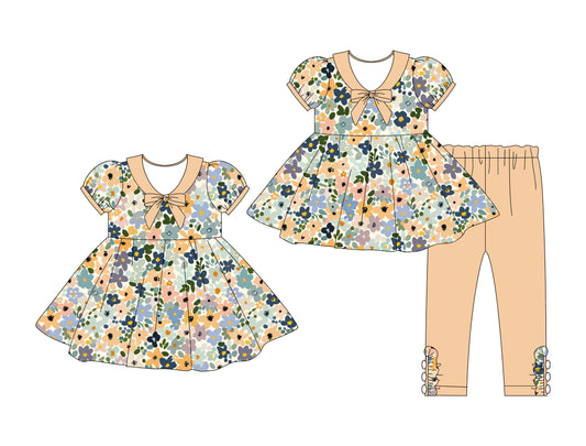 25.10.3 custom each style moq 8 eta 6-8week Sibling Sisters floral baby girl short sleeve pants sets and dress match family design