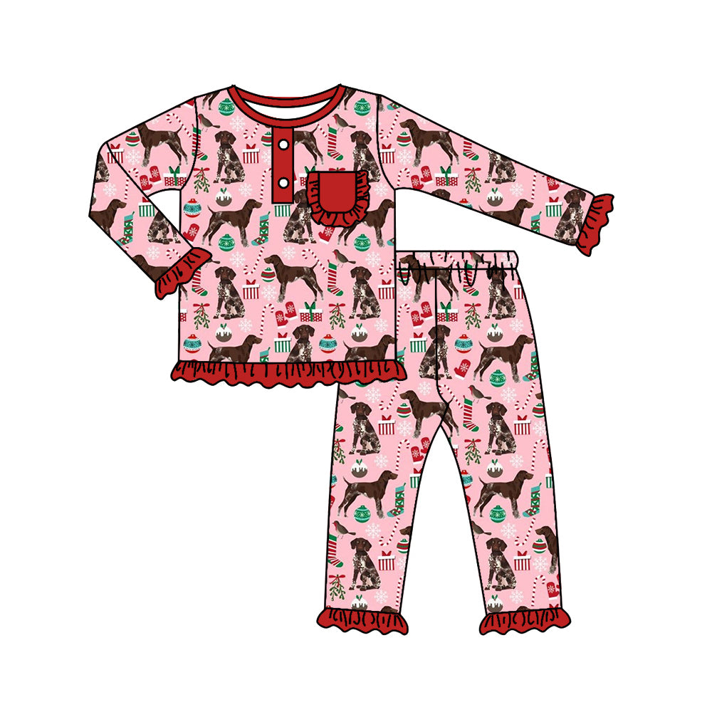 7.5 custom each style moq 5eta 4-6week Sibling Sister Christmas puppy red baby girls sets and rompers match family design