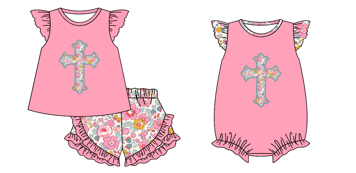 25.12.20 custom each style moq 5 eta 6-8week Sibling Sister easter baby girl short sleeve shorts sets and romper match design