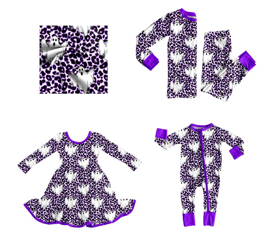 25.8.5 custom each style moq 5eta 4-6week Sibling Sisters ghost leopard baby girl long sleeve pants sets and dress and rompers match family design