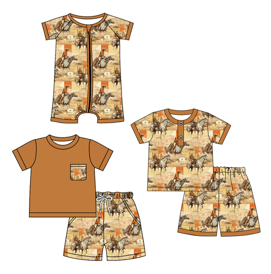 12.25 custom each style moq 5eta 4-6week Sibling Sister riding horse baby boy short sleeve shorts set 1 and sets 2 and boy romper match design