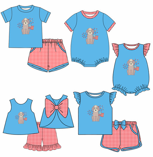 25.12.13 custom each style moq 5 eta 6-8week Sibling Sister puppy baby short sleeve shorts sets 3 and romper 2 match design