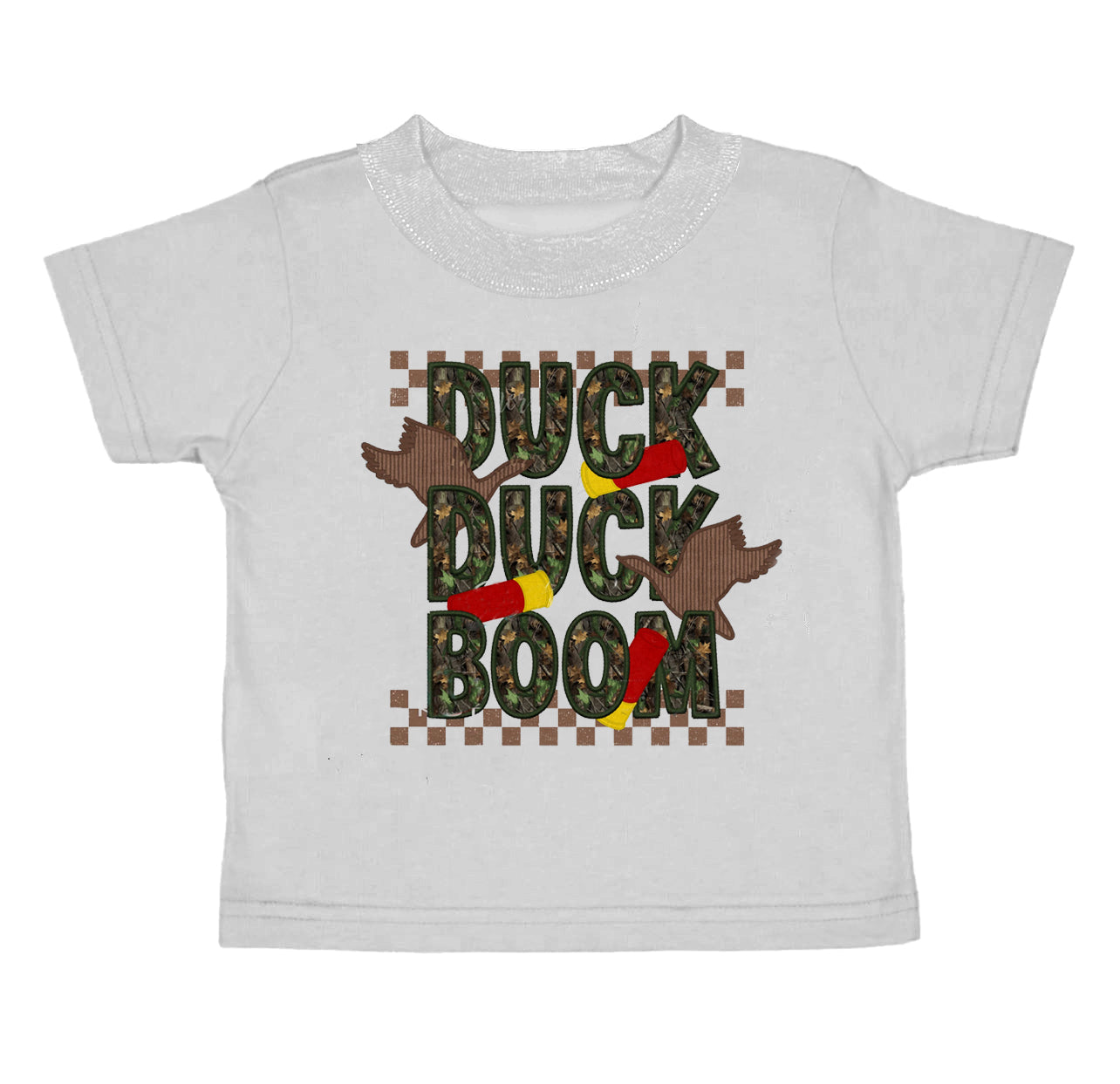 5.8custom moq 5 eta 4-5weeks DUCK DUCK BOOM prints white t-shirt