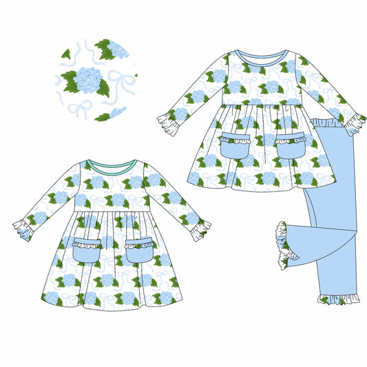 25.5.17 custom each style moq 5eta 4-6week Sibling Sisters floral bow baby girl long sleeve pants sets and dress match family design