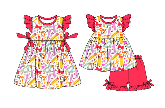 25.12.23 custom each style moq 5 eta 6-8week Sibling Sister penci bow baby short sleeve shorts sets and dress match design