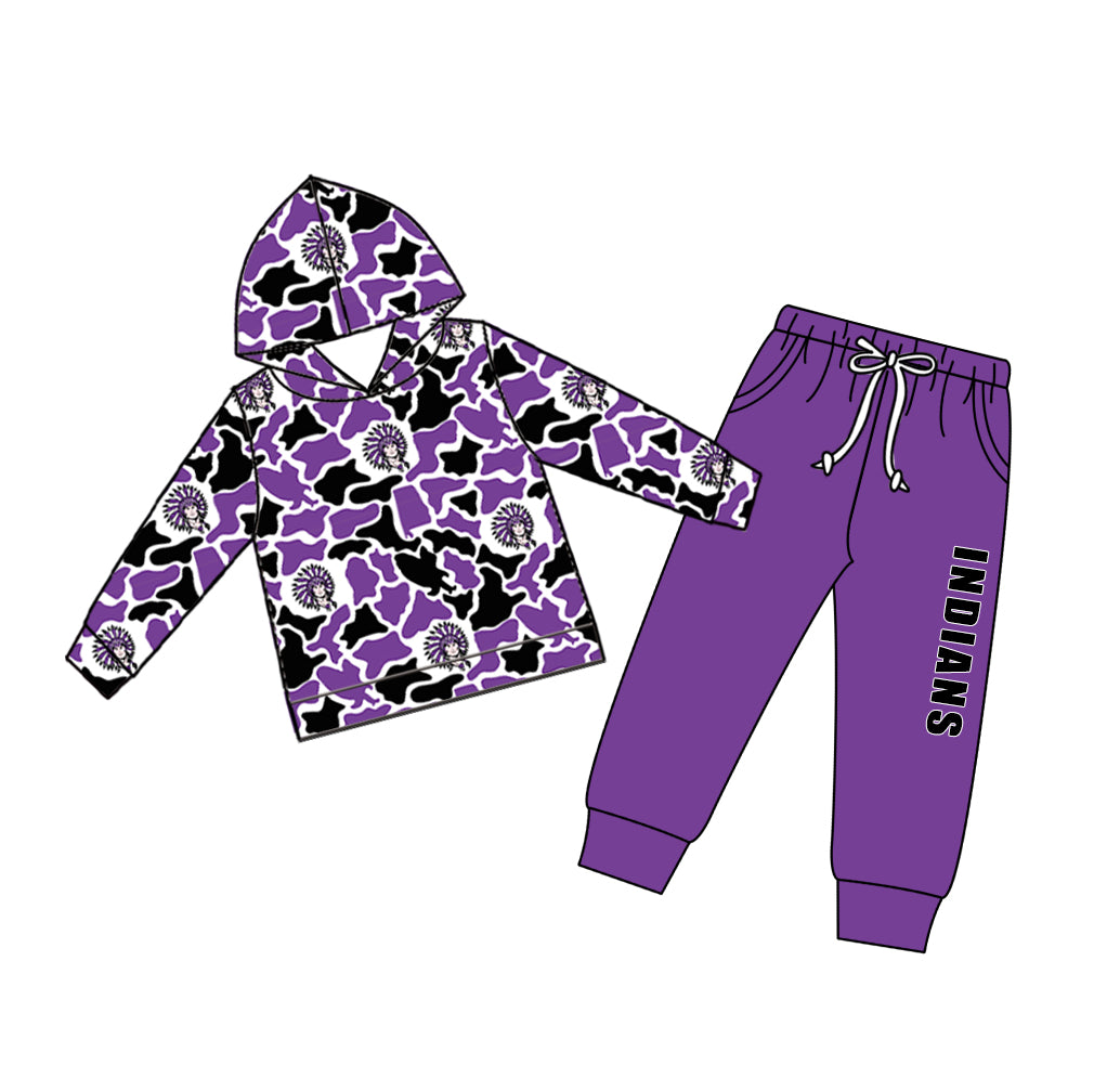 Custom moq 5 mix size teams Baby Boy Camouflage Long Sleeve Hoodie Top Drawstring Pants with Pockets Set