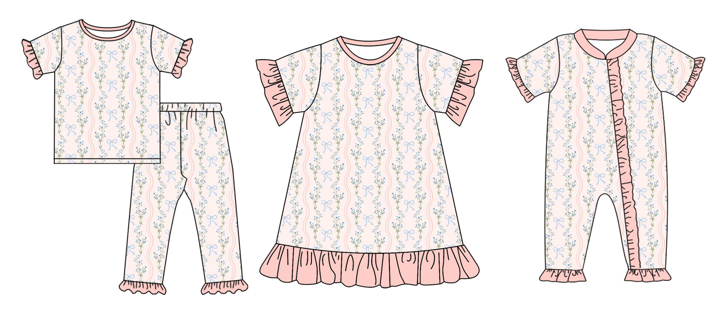 11.29 custom each style moq 5eta 4-6week Sibling Sister floral bow baby girl sets and dress and rompers match family design