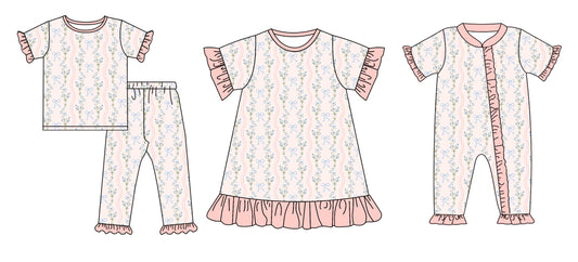 11.29 custom each style moq 5eta 4-6week Sibling Sister floral bow baby girl sets and dress and rompers match family design
