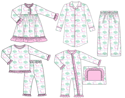25.6.23 custom each style moq 5eta 4-6week Sibling Sisters baby girl long sleeve pants sets and adult top and adult pants and romper and dress match family design