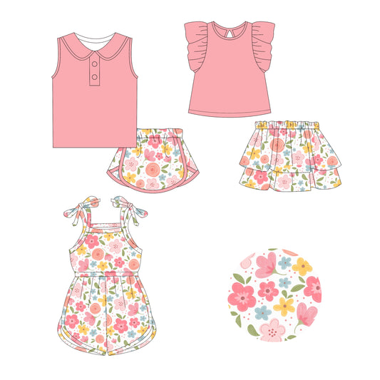 2.21 custom each style moq 5eta 4-6week Sibling Sister floral baby girl sets and dress and jumpsuit match family design