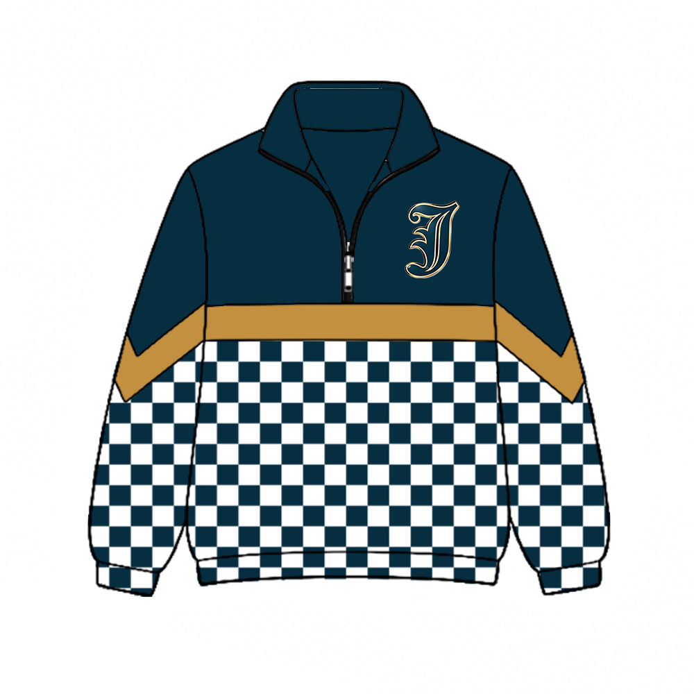 custom moq 5 mix size MSD072507 Baby Kids Casual Checked Zip Pullover Long Sleeve Team Top