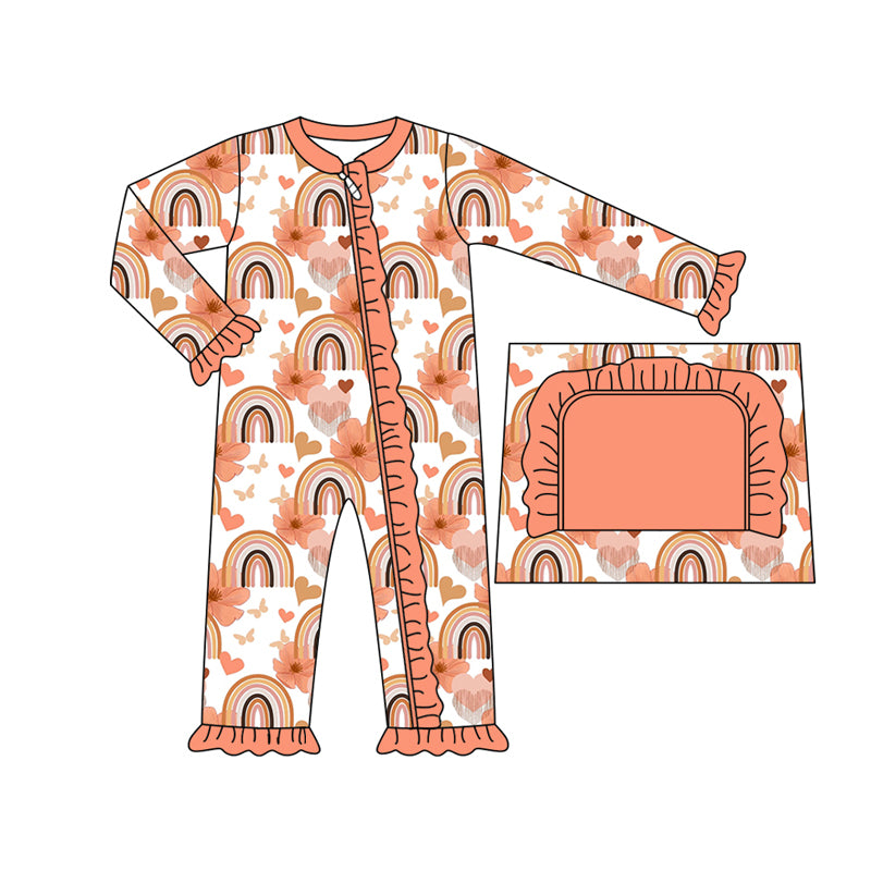 8.2 custom each style moq 5eta 4-6week Sibling Sister rainbow floral orange baby girls sets and dress and rompers match family design