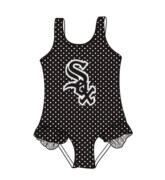 Custom moq 5 mix size milk silk summer teams Black Baby Girl Sleeveless Polka Dot Lace Onesie Swimsuit Cute Summer Beachwear for Little Girls