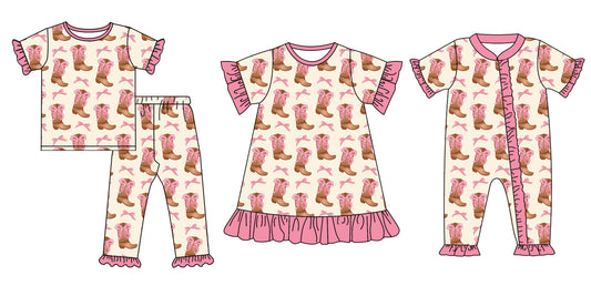 4.26 custom each style moq 5eta 4-6week Sibling Sisters boot bow baby girl short sleeve pants sets and dress and rompers match family design