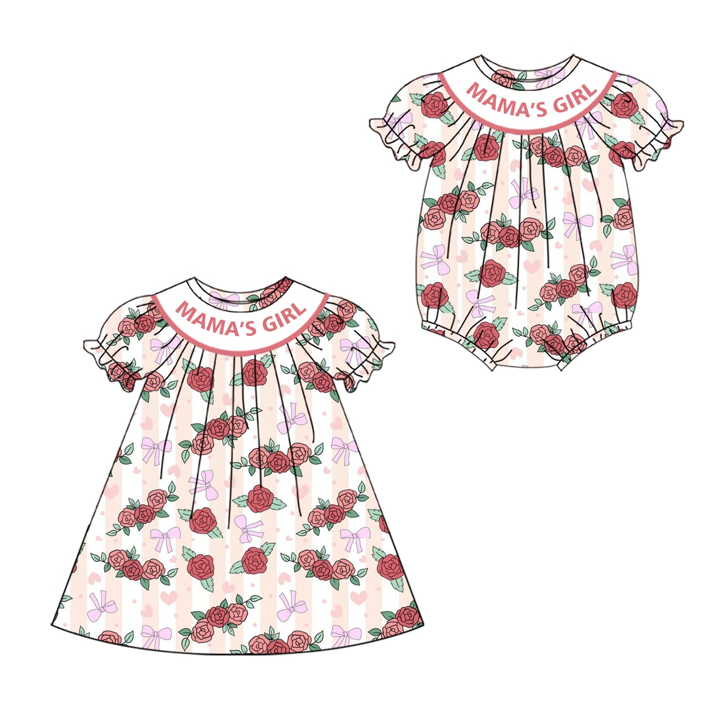4.19 custom each style moq 5eta 4-6week Sibling Sisters MAMA GIRL floral bow baby girl short sleeve dress and rompers match family design
