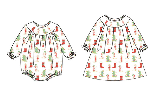 25.5.19 custom each style moq 5eta 4-6week Sibling Sisters boots bow baby girl long sleeve dress and rompers match family design