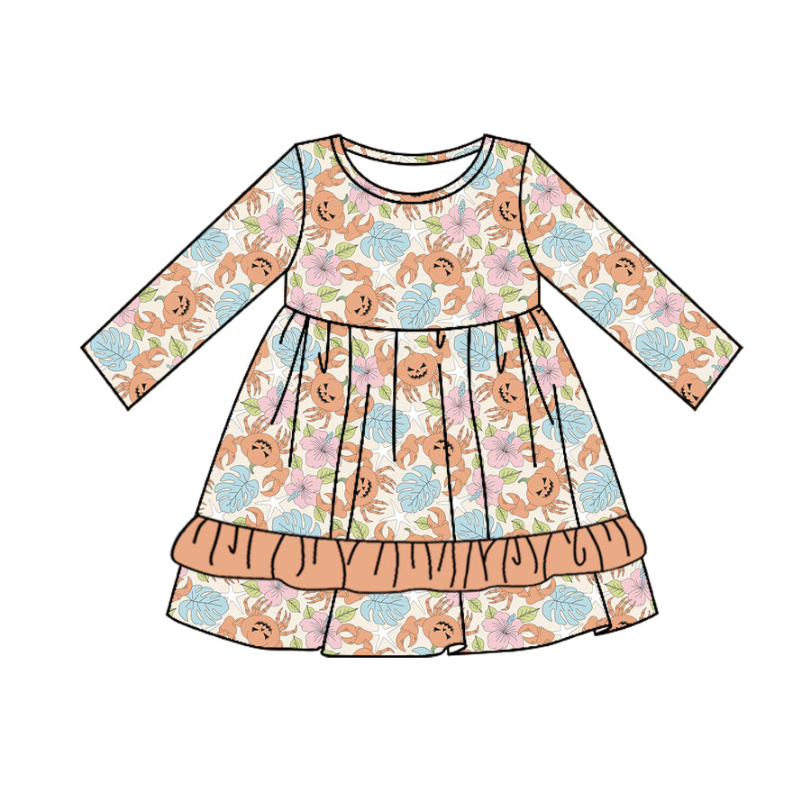 7.18 custom each style moq 5eta 4-6week Sibling Sister pumpkin crab orange baby girls sets and dress and rompers match family design