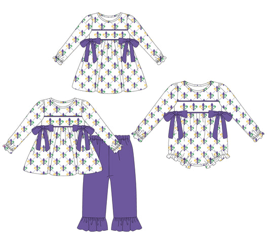25.9.16 custom each style moq 8 eta 6-8week Sibling Sisters mardi gras baby girl long sleeve pants sets and dress and rompers match family design